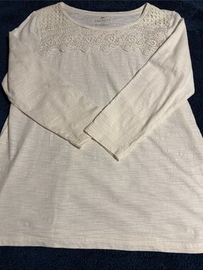 Talbots Cream Crochet Yoke 3/4  Sleeve Tee